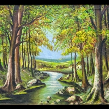 'נהר באמצע יער' - ציור ישן
