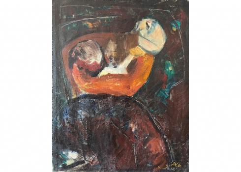 שלמה אלירז - 'האבקות' - ציור ישן, שמן על בד, חתום ומתוארך: 1967