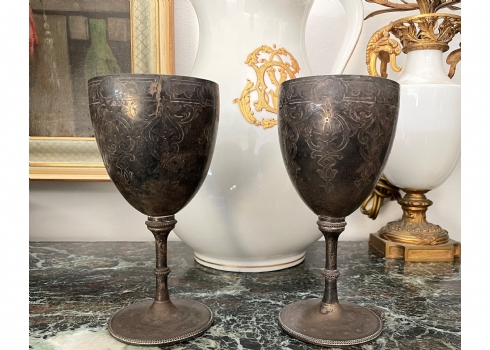 זוג גביעי כסף אנגלית עתיקים (ויקטוריאנים), יפים ואיכותיים משנת 1865