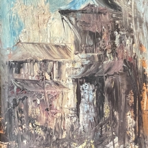'מעברה' - ציור ישן, שמן על בד, חתום ומתוארך: 1973, אמן לא מזוהה