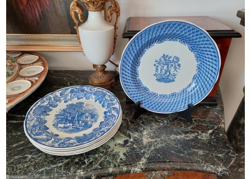 סט צלחות חרס אנגליות מתוצרת: 'ספוד' (Spode) מסדרת The Spode Blue Romm Collection