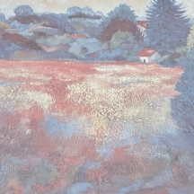 'Madge Bright' (ציירת בריטית) - בית עם גג רעפים אדום בנוף' - הדפס מצולם