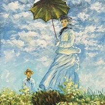ציור על פי 'קלוד מונה' (Claude Monet), 'אישה מטיילת עם שמשייה' משנת: 1875