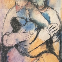 godfrey ndaba (צייר דרום אפריקאי, יליד 1947) - 'משפחה' - ציור ישן