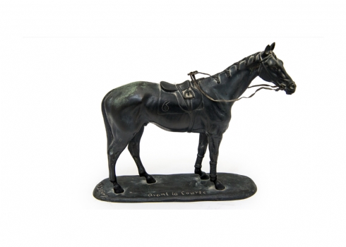 Gaston d'Illiers (צרפתי, 1876–1932) - פסל ברונזה צרפתי עתיק בדמות סוס מירוץ