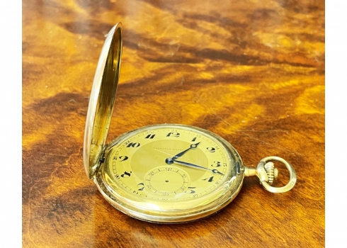 שעון כיס עשוי זהב צהוב 14 קארט (חתום) שריטה לזכוכית, משקל כולל: 68 גרם סה"כ