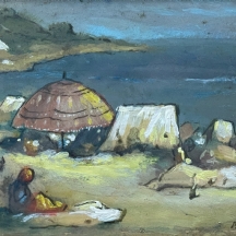 Pandele (Pan) Ioanid (צייר רומני, 1878-1956) - 'דמויות על חוף הים עם שמשיה ואוהל