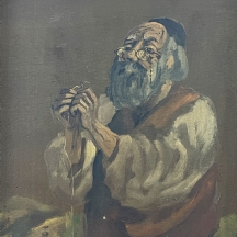 'החייט היהודי מבוקרשט' - ציור יהודי ישן, שמן על לוח, חתום: 'Herscu'