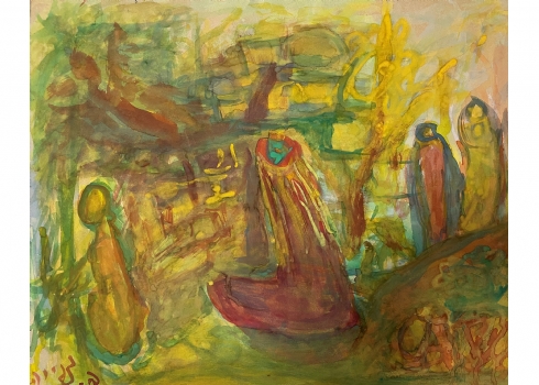 ברכה צפירה - 'נשים ערביות בירושלים' - ציור ישן, אקוורל על נייר, חתום: ב. צפירה