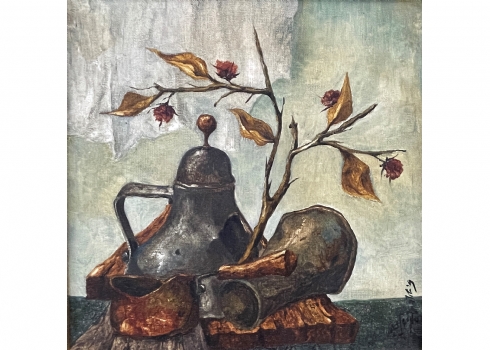 סמי זילכה (Sami Zilkha) - 'כלים וענף יבש' - ציור ישן, שמן על בד, חתום