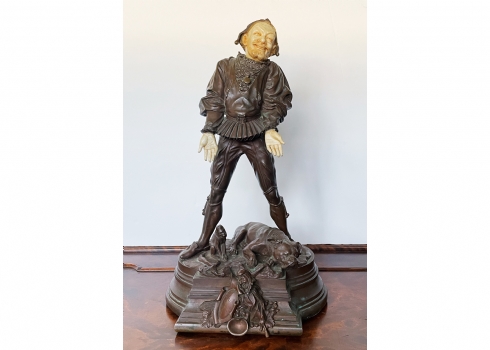 Antoine-Louis Barye (צרפתי, 1795-1875) - 'ליצן חצר עם כלב' (Jester with Dog)