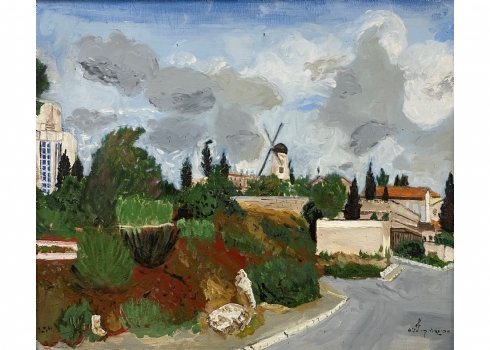 אביגדור קיפניס - 'משכנות שאננים בירושלים' - ציור ישן ויפה, שמן על בד, חתום