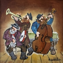 שמואל גולדשטיין - 'שלושה קלייזמרים עליזים' - ציור ישן, שמן על לוח, חתום