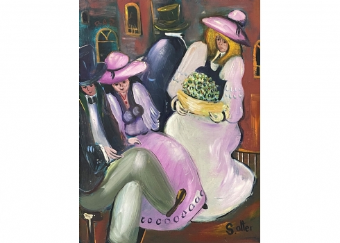 שלמה אלטר (Shlomo Alter) - 'רות מחיפה וחברים' - ציור ישן, שמן על בד צרפתי, חתום