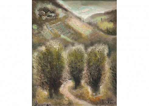 אלברט גולדמן  (Albert Goldman) - 'מטע זיתים בדרך לירושלים' - ציור ישן, שמן על בד