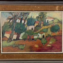 אברהם עצמון (Avraham Azemon) - 'בתים בראש פינה' - ציור ישן ואיכותי במיוחד