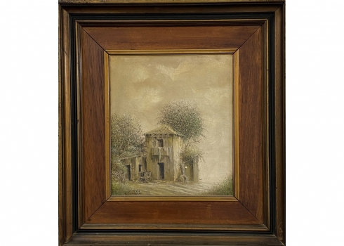 יעקב נובוגרודר (Jacob Nowogroder) - 'בית נטוש' - ציור ישן, שמן על בד, חתום