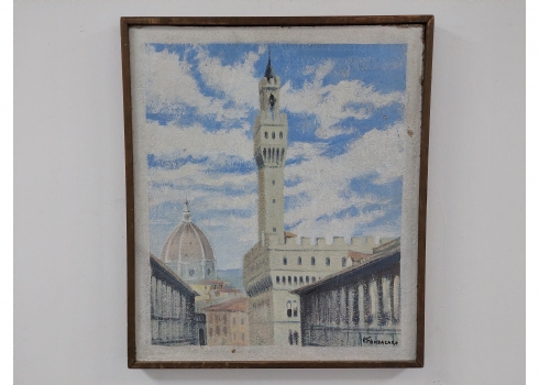 'הקתדרלה של פלרמו' - ציור איטלקי ישן, שמן על בד מוצמד ללוח, חתום: V. Fondacaro