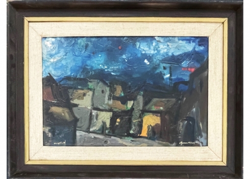 קרלוס מונטנייז - 'שכונה בתל אביב הישנה' - ציור ישן, שמן על בד, חתום