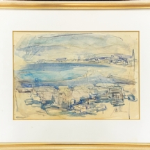 הר אבן, יהודית (Yehudit Har-Even) - 'נוף מפרץ חיפה' - ציור ישן, אקוורל על נייר