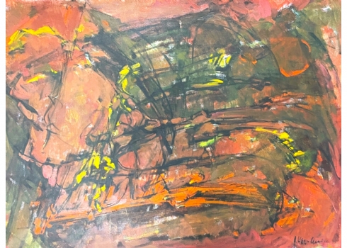 הר אבן, יהודית (Yehudit Har-Even) - 'דמות בצהוב במדבר אדום פראי' - ציור ישן ויפה