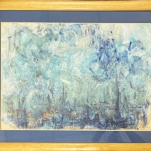 הר אבן, יהודית (Yehudit Har-Even) - 'דמויות בתוך ערפל תכול', שמן על נייר, חתום