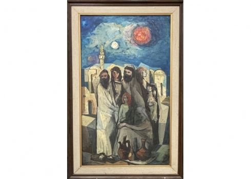 קרלוס מונטנייז - 'משפחה יהודית תחת ליקוי מאורות' - ציור גדול מיימדים, שמן על בד