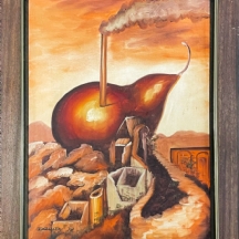 'אגס מעשן' - ציור ישן, שמן על בד, חתום ומתוארך: 1978