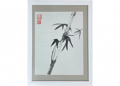 'במבוק' - ציור סיני ישן מצוייר ביד על נייר אורז, חתום