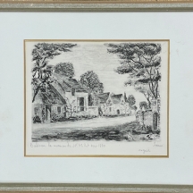 תחריט צרפתי ישן ששמו: 'Barbizon, la maison de JF. Millet vers1880', חתום בעיפרון