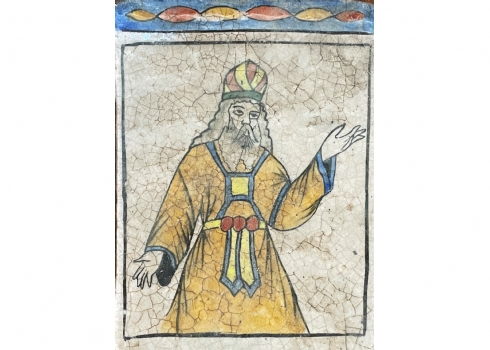 אריח קרמיקה פרסי, מעוטר ציורי יד באמייל בדמות הכהן הגדול