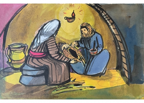 רות שלוס, (Ruth Schloss) - ציור מתוך סדרת איורים למצגות לילדים משנות ה-50