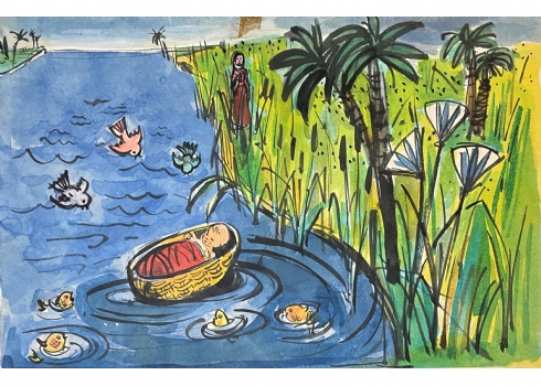 רות שלוס, (Ruth Schloss) - ציור מתוך סדרת איורים למצגות לילדים משנות ה-50