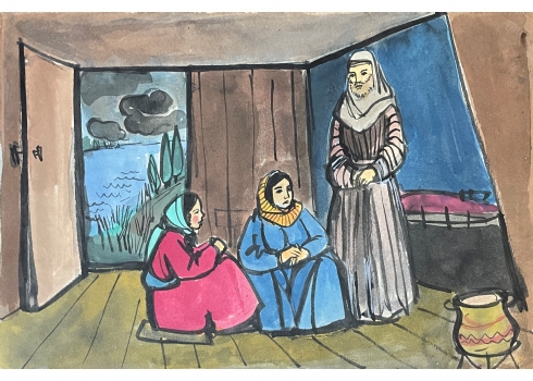 רות שלוס, (Ruth Schloss) - ציור מתוך סדרת איורים למצגות לילדים משנות ה-50