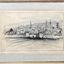 'ירושלים' - ציור ישן, אקוורל על נייר, חתום: 'D.M'