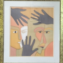 'שלושה פרצופים מתמזגים' - ציור יד על משי, לא חתום