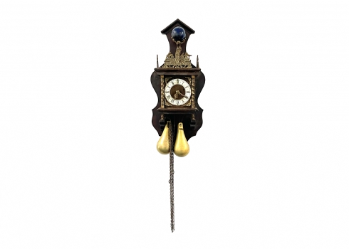 שעון קיר הולנדי ישן בסגנון עתיק, עשוי עץ ומתכת (#3)