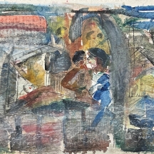 חיים מרוז - 'אהבתם האסורה של מורה לצרפתית ותלמיד מכיתה י"ב 4' - אקוורל על נייר