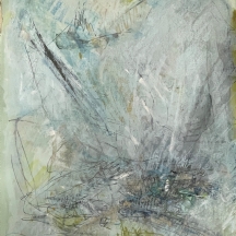 יהודית הר אבן (Yehudit Har-Even) - 'נוף בתכלת' - טכניקה מעורבת על נייר, חתום