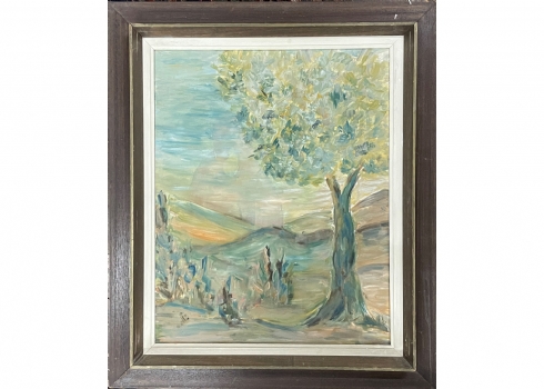 'בדידותו של העץ ממעלה אפריים' - ציור ישן, שמן על בד, חתום בחתימה לא קריאה