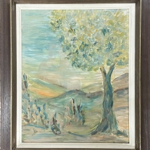 'בדידותו של העץ ממעלה אפריים' - ציור ישן, שמן על בד, חתום בחתימה לא קריאה