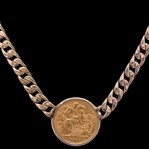 שרשרת זהב צהוב 14 קארט משובצת מטבע ג'ורג'