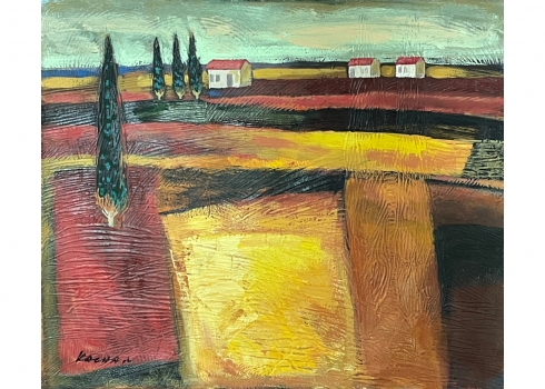 מיכאל קרזנר - 'נוף שדות', שמן על בד, חתום: Kagan