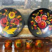לוט של 7 פרטי חוחלומה (Khokhloma נקראת גם: Hohloma) רוסים ישנים שונים