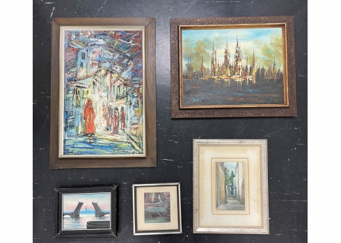 לוט של 5 ציורים ישנים שונים