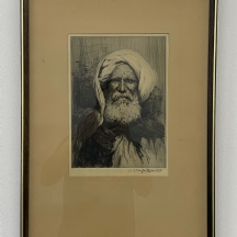 'פורטרט גבר מזרחי' - תצריב ישן, חתום בעיפרון, אמן לא מזוהה