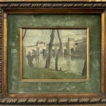 'הגשר במנטס' - ציור ישן על פי הציור נודע - 'The Bridge at Mantes' של Corot