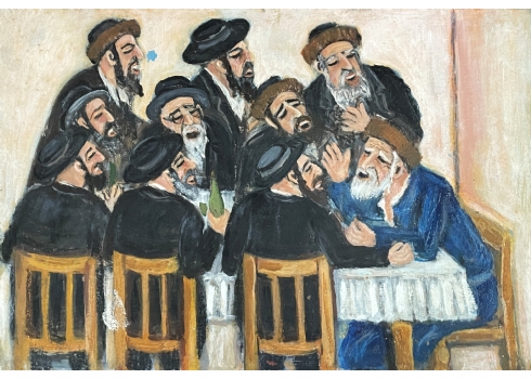 'יהודים מתווכחים' - ציור ישן, שמן על בד צרפתי, חתום
