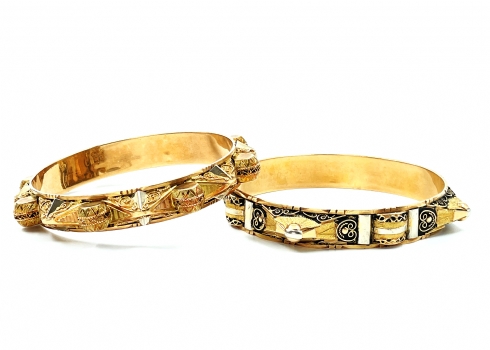 זוג צמידי זהב אלג'יראים עתיקים, איכותיים ויפים במיוחד מהמאה ה-19, עשויים זהב