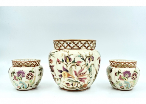 לוט של 3 עציצים הונגרים קטנים מסוג 'Cache Pot', מתוצרת: 'ז'ולנאי' (Zsolnay)